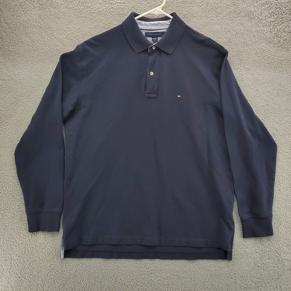 Tommy Hilfiger Long Sleeve Polo Shirt Mens Size Large Navy Blue